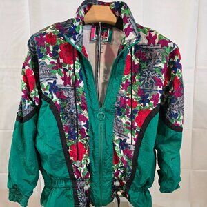 Women’s Vintage Windbreaker Tracksuit Jacket Shoulder Pads Petite Floral 90s 80s
